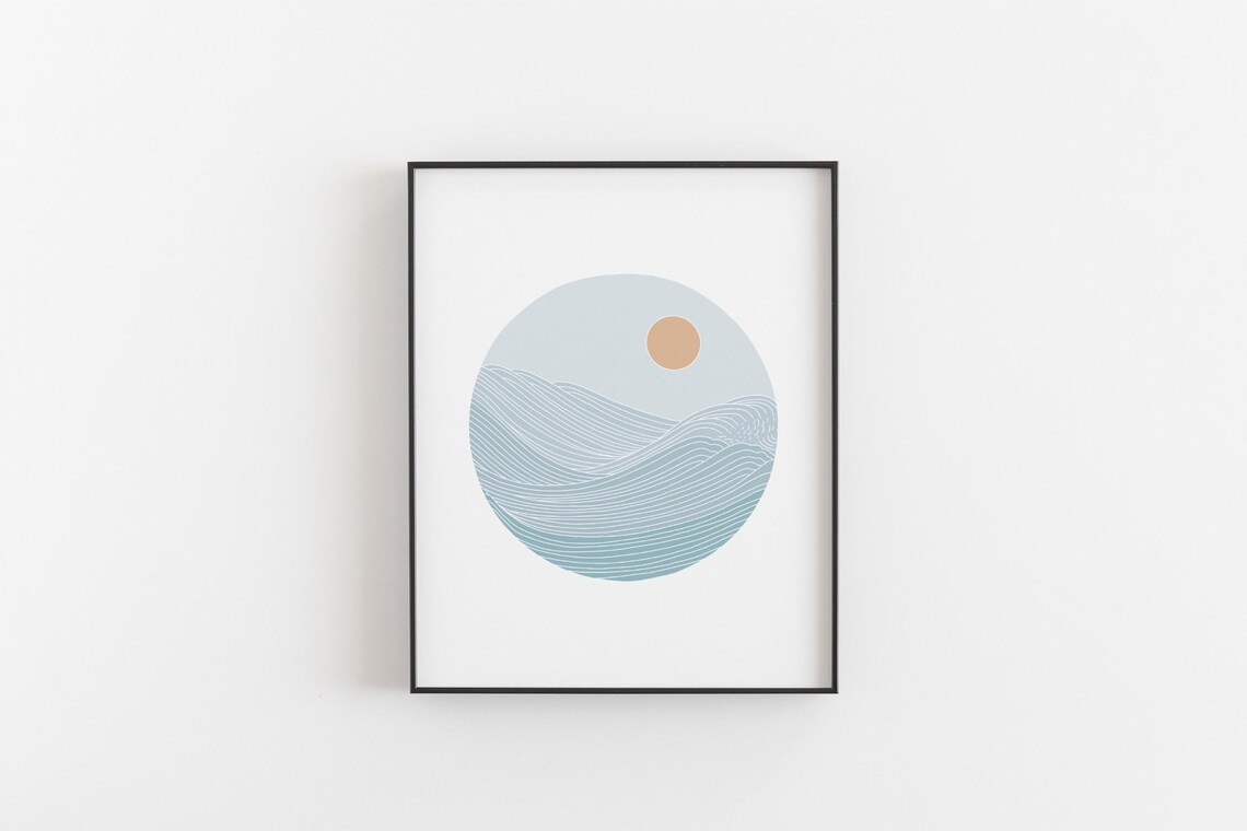 Ocean Sunset Japanese Wave Minimalist Art Print