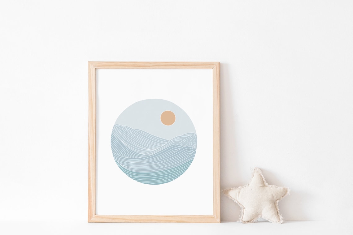 Ocean Sunset Japanese Wave Minimalist Art Print - Image 2