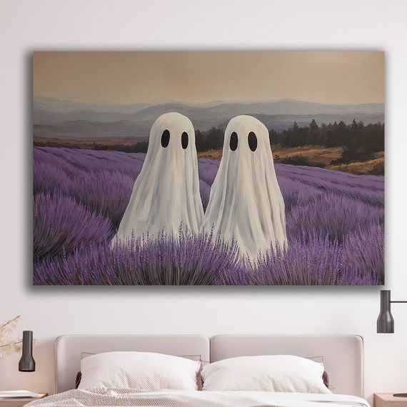 Spooky Ghosts In Lavender Field Canvas Wall Art Halloween Decor Creepy Painting Print Haunting Beauty Poster Gift Ready To Hang