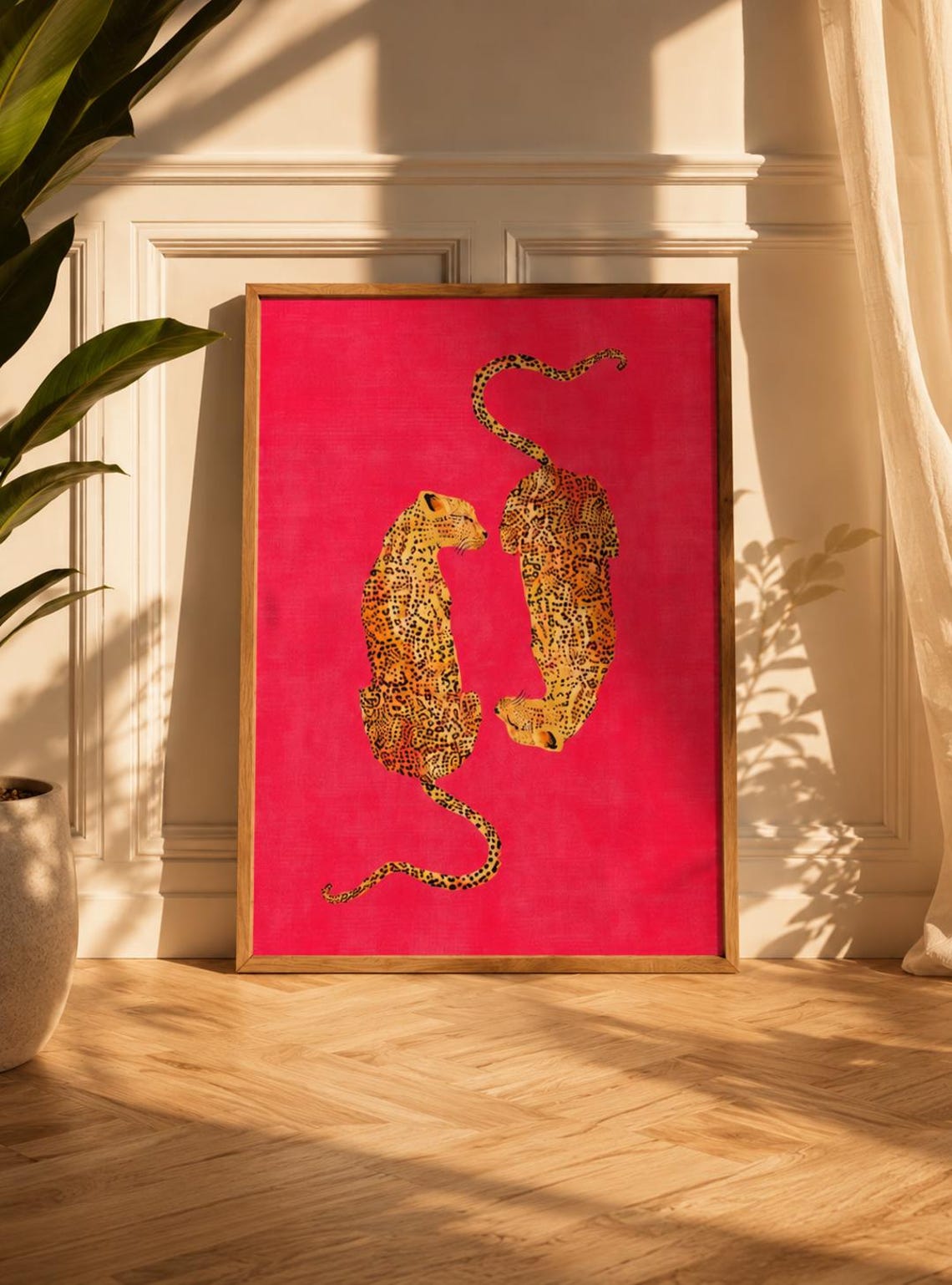 Leopard Pair Red Background Poster Bold Maximalist Animal Artwork