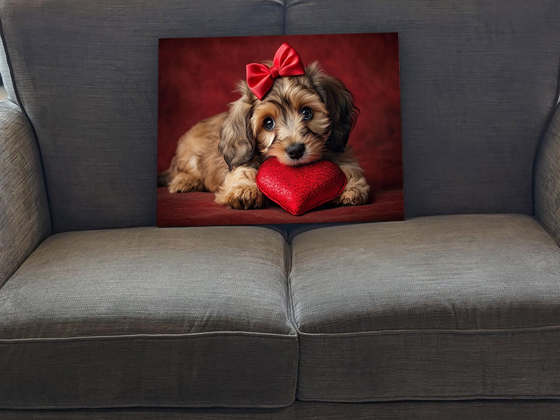 Adorable Cockapoo With Red Heart, Valentine's Day Decor - Image 5