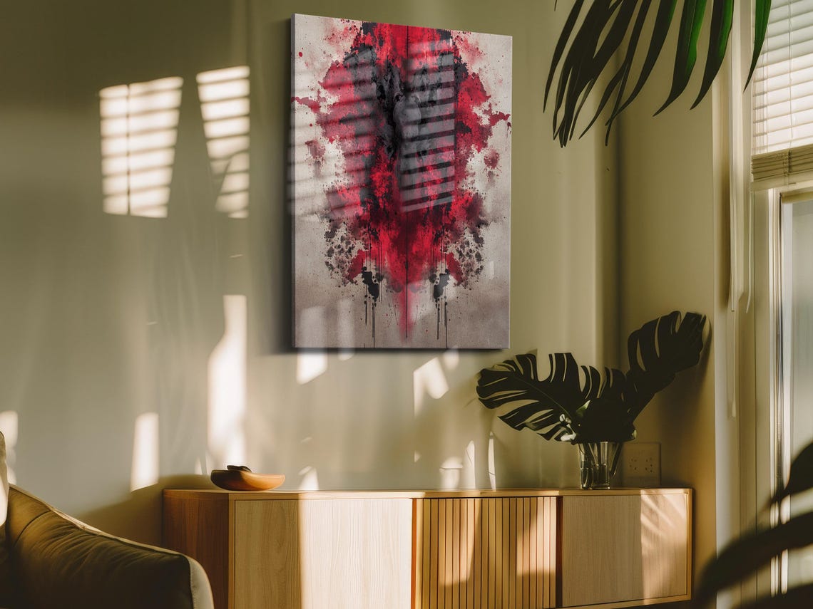 Red Black Ink Splatter Symmetrical Drip Abstract Art Wall Poster - Image 4