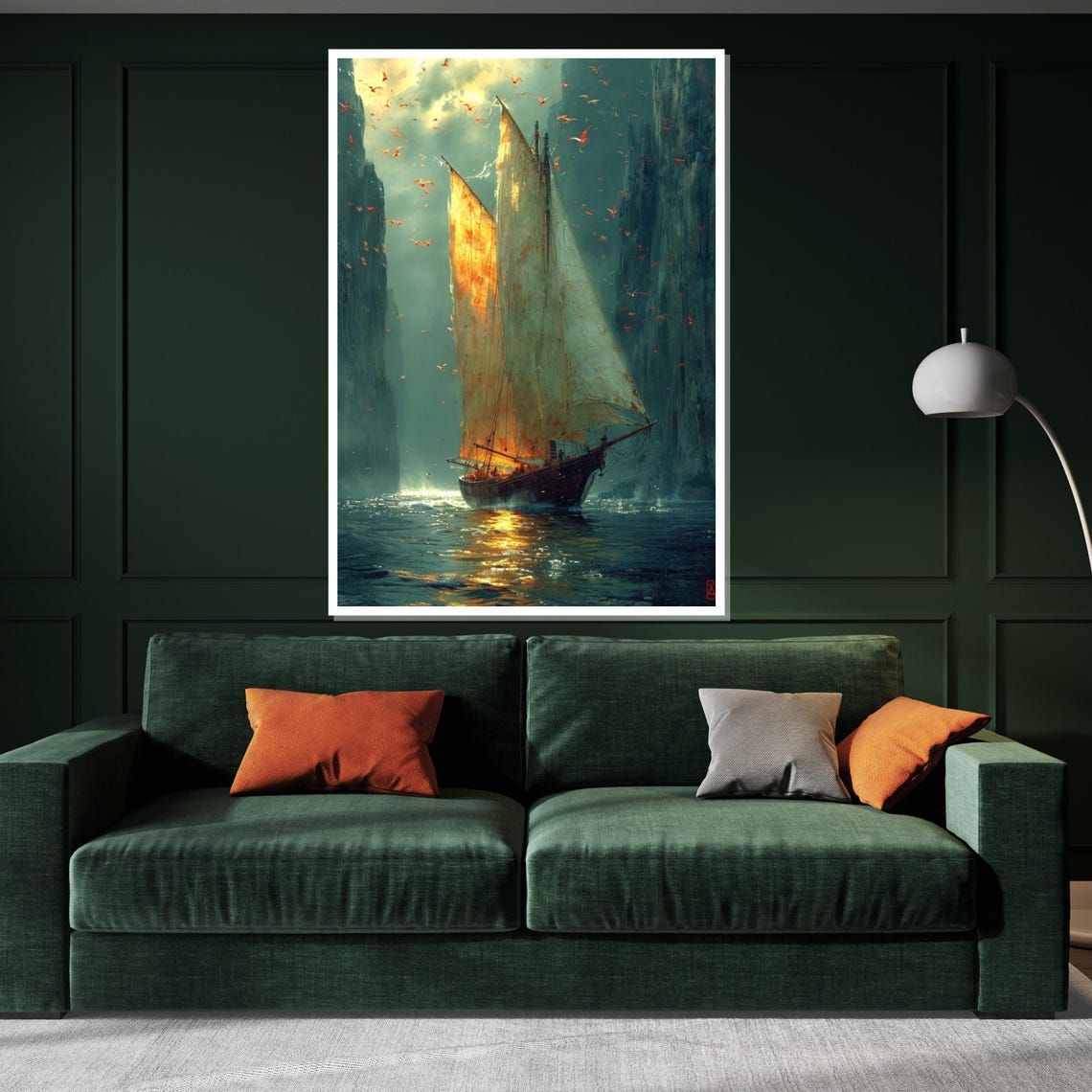 Golden Tall Ship Sailing Between Cliffs Fantasy Seascape Poster - Image 3