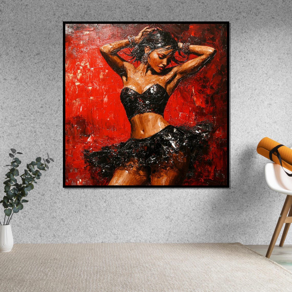 Passionate Dancer Black Sequins Red Impasto Oil Art Dance Poster - Image 5