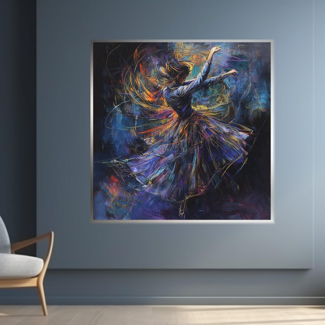 Spinning Dancer Flowing Purple Dress Fiery Motion Dramatic Print - Image 4