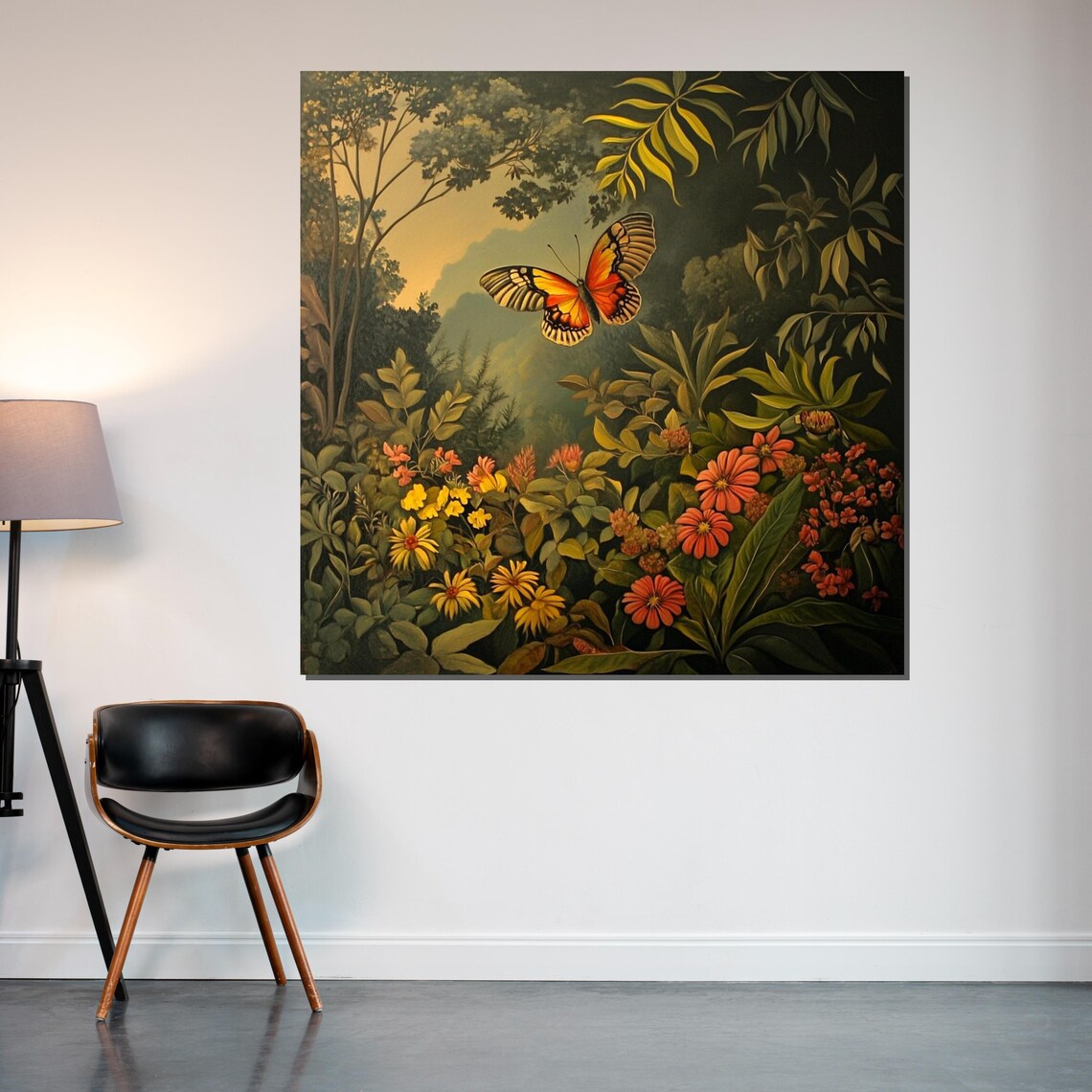 Orange Butterfly Flower Field Lush Garden Summer Nature Art Poster - Image 2