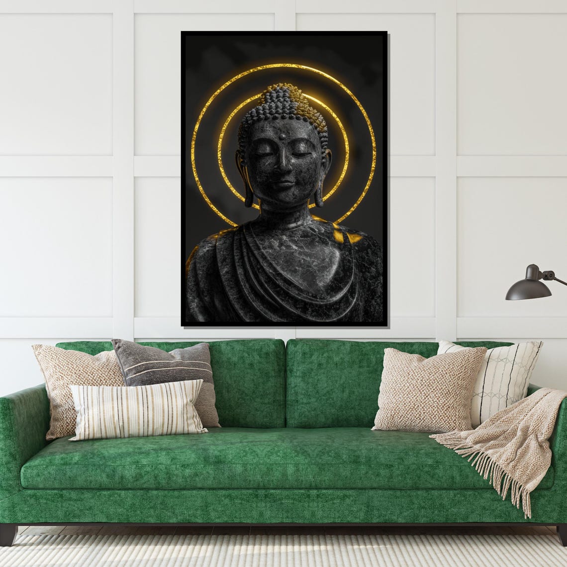 Black Buddha Bust Gold Halo Rings Luxury Meditation Poster Art - Image 5