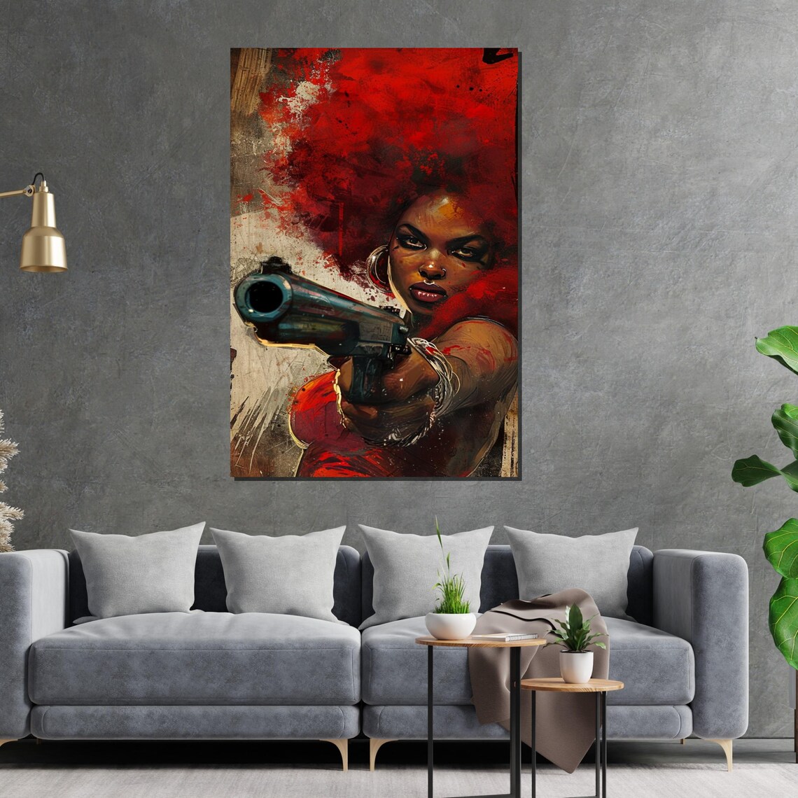 Fierce Woman Red Hair Gun Urban Pop Art Bold Style Art Poster - Image 2