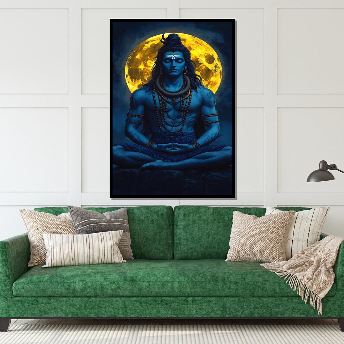 Lord Shiva Meditating Under Golden Full Moon Divine Art Poster - Image 5