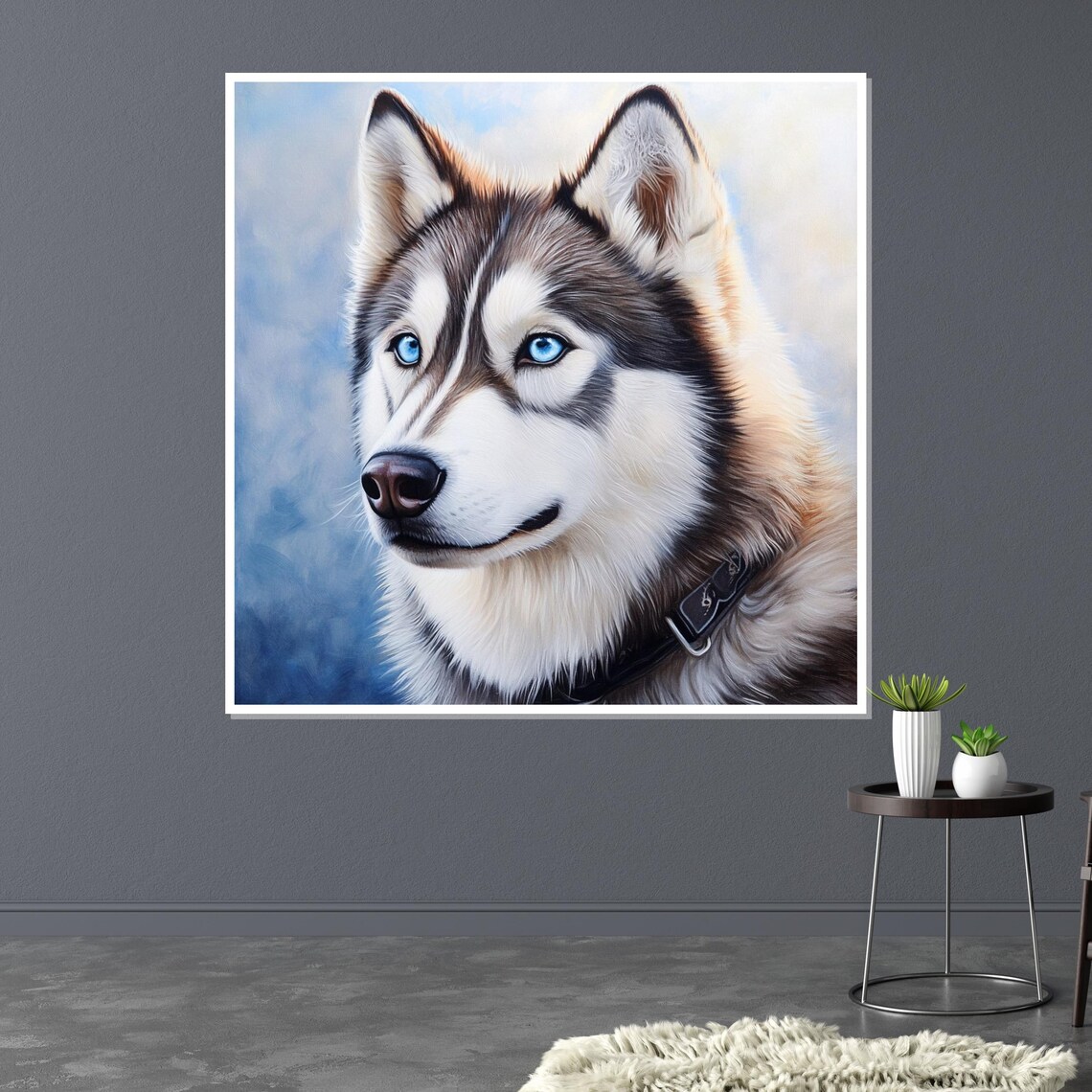 Blue Eyed Siberian Husky Portrait Loyal Dog Painting Decor Poster - Image 3