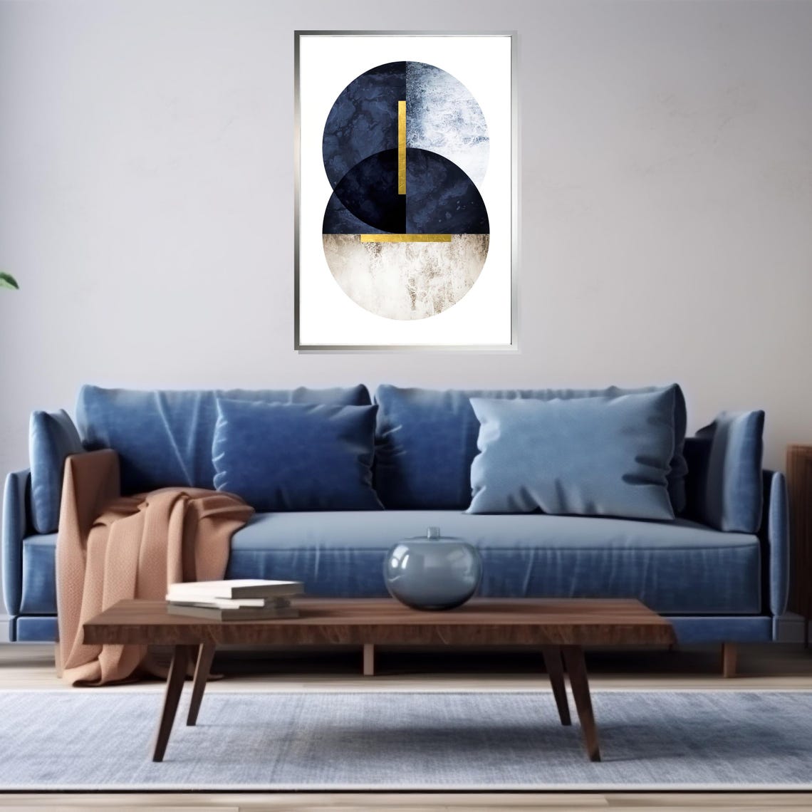 Navy Blue And Gold Overlapping Circles Modern Geometric Poster - Image 3