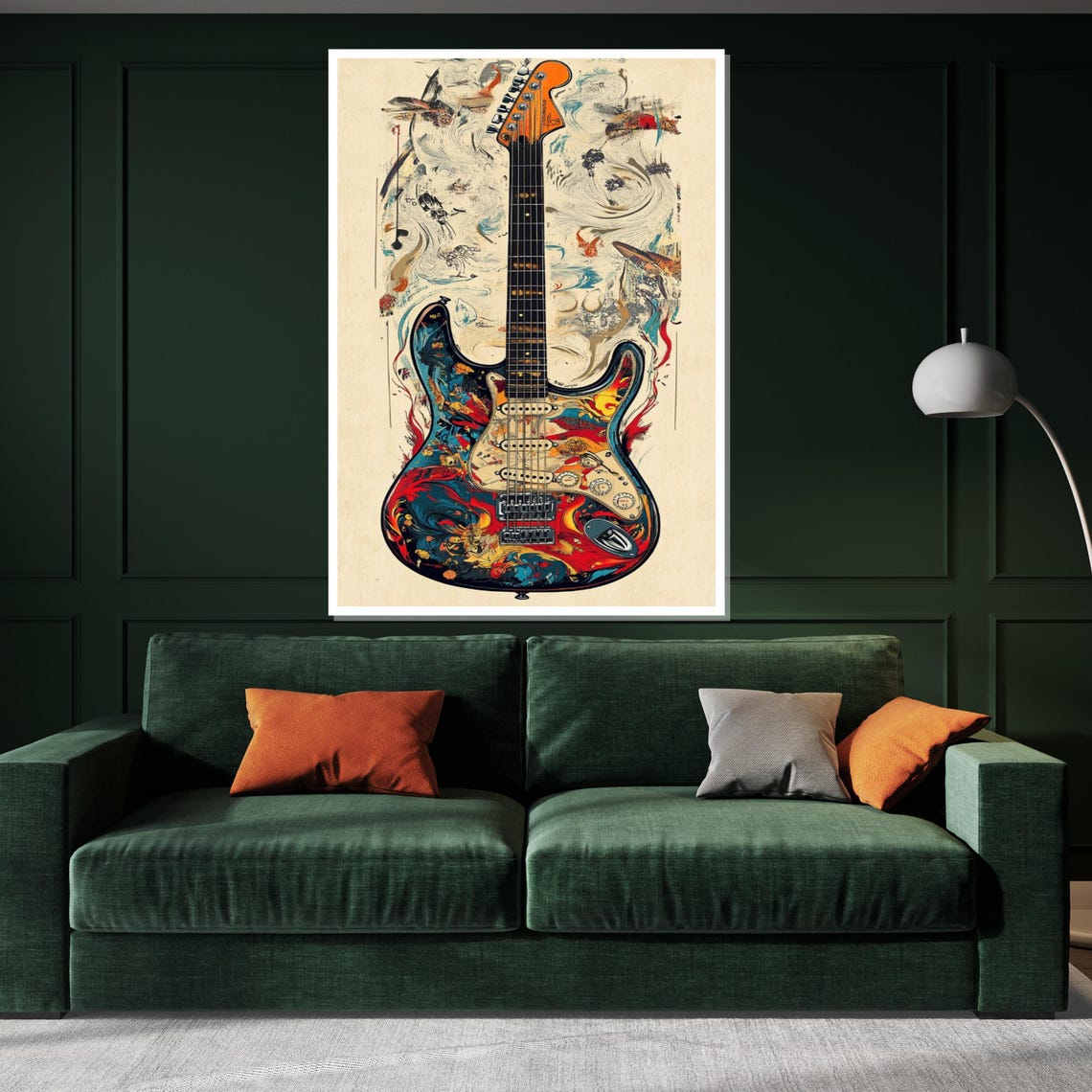 Psychedelic Electric Guitar Colorful Rock and Roll Art Poster - Image 3