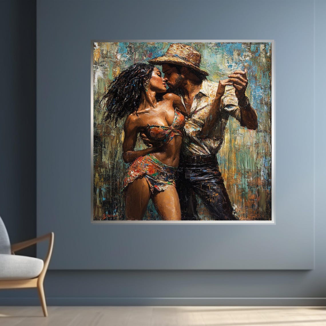 Sensual Salsa Dance Couple Straw Hat Latin Romance Art Poster - Image 4