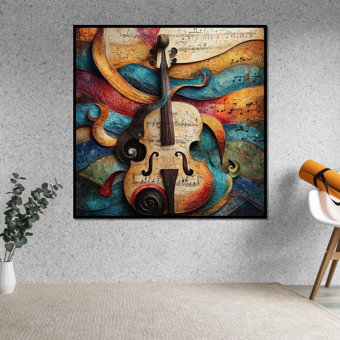 Abstract Violin Ribbon Swirls Musical Notes Colorful Art Poster - Image 5