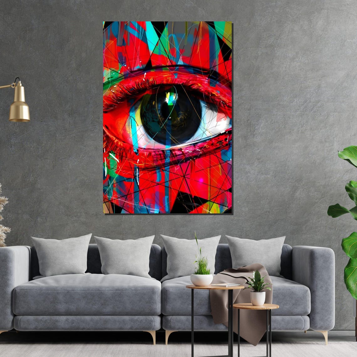 Vibrant Abstract Eye Close Up Red Blue Graffiti Geometric Art Poster - Image 2