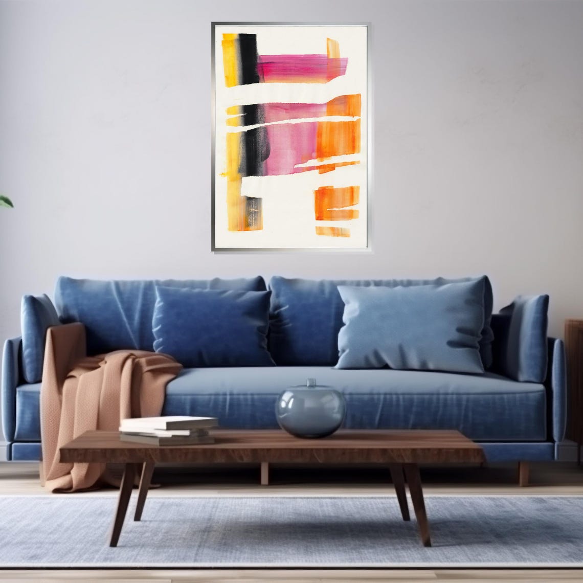 Sunset Brush Stroke Bands Pink Orange Modern Abstract Poster - Image 3