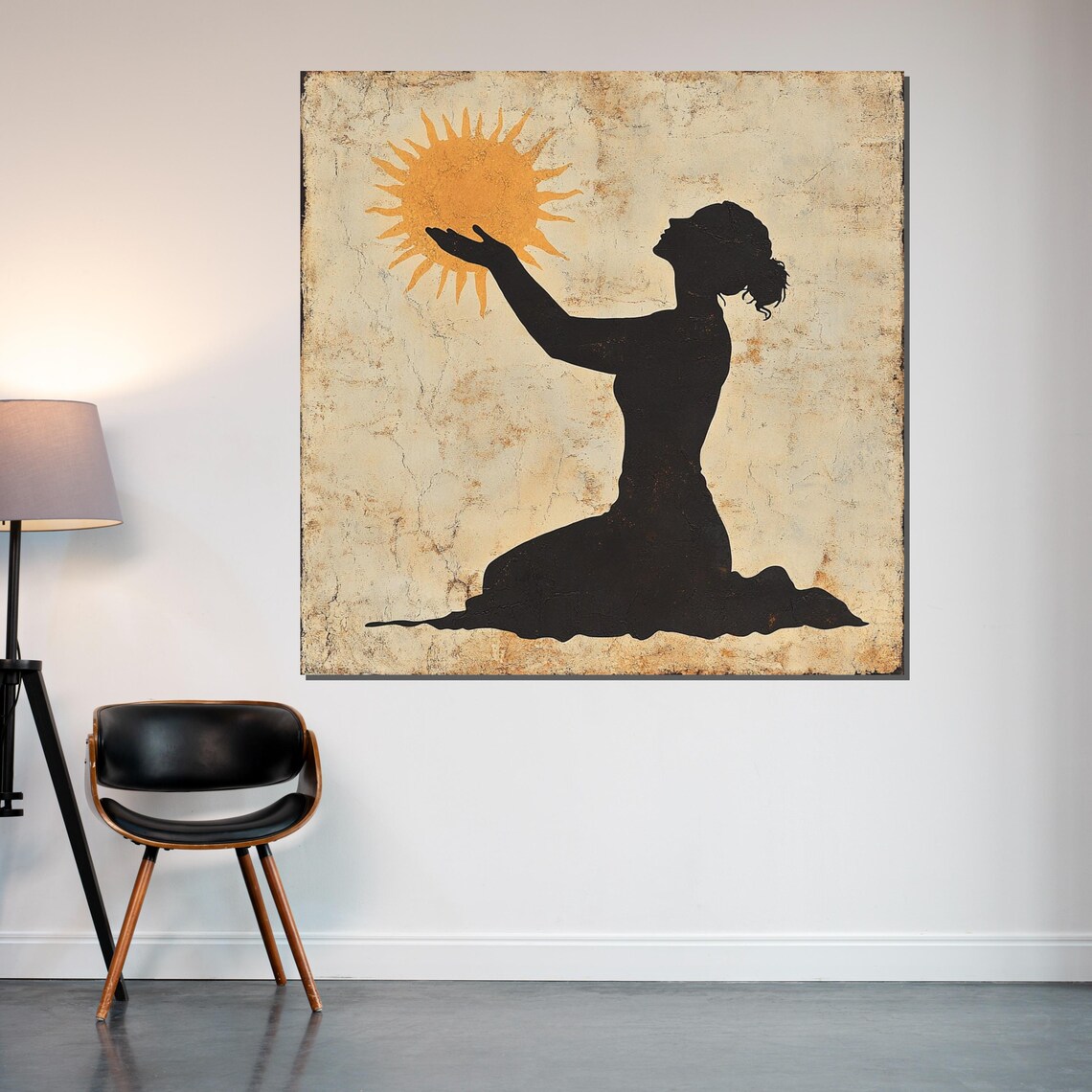 Woman Silhouette Holding Sun Vintage Parchment Style Art Poster - Image 2