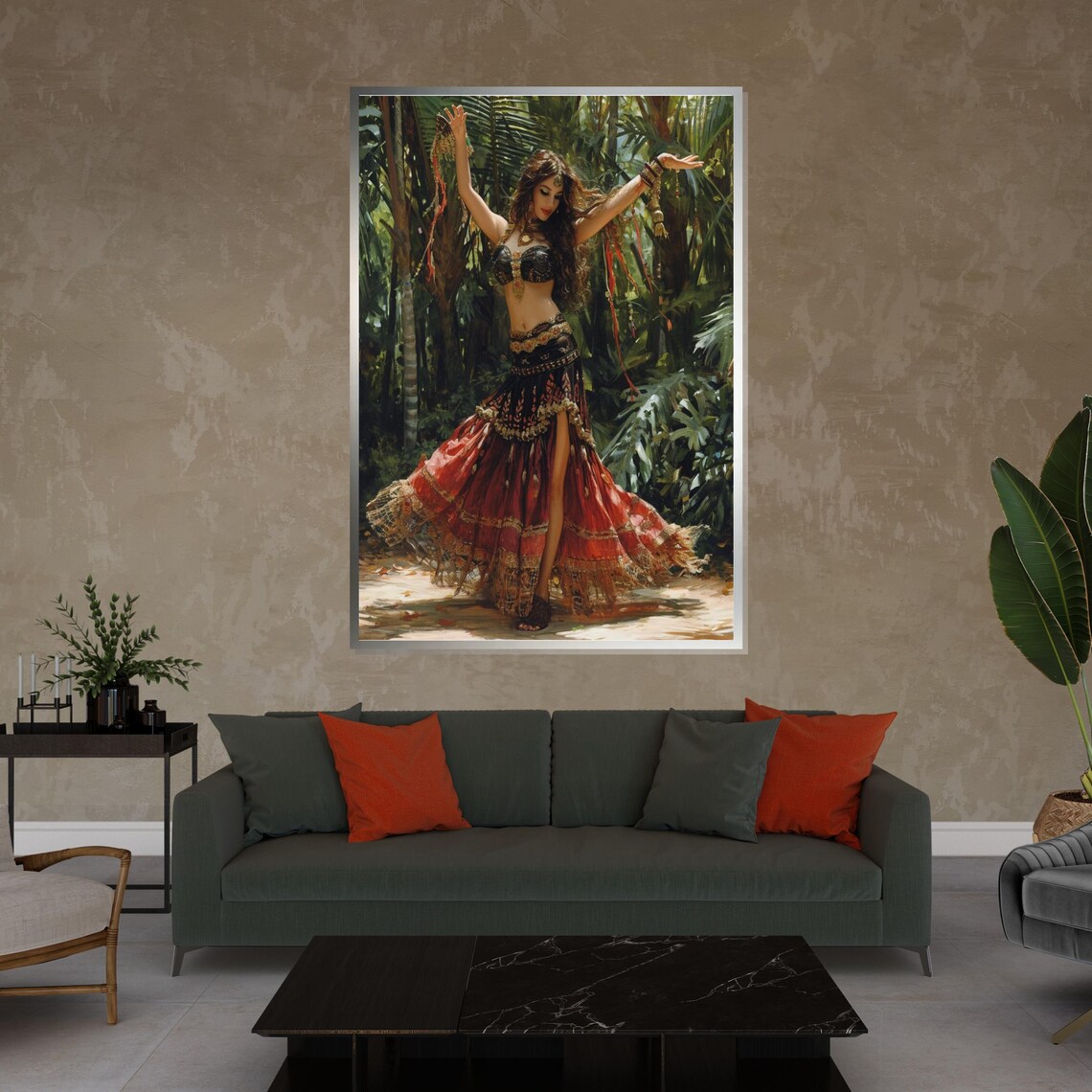 Bohemian Belly Dancer in Lush Jungle Exotic Dance Art Poster - Image 4