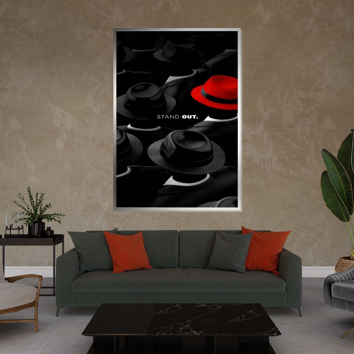 Stand Out One Red Hat Among Black Hats Motivational Wall Poster - Image 3