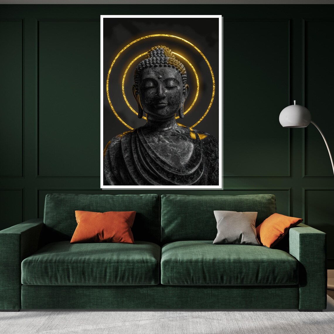 Black Buddha Bust Gold Halo Rings Luxury Meditation Poster Art - Image 3