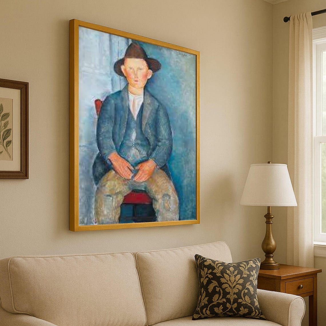 Modigliani Seated Boy in Hat Expressionist Portrait Canvas Poster