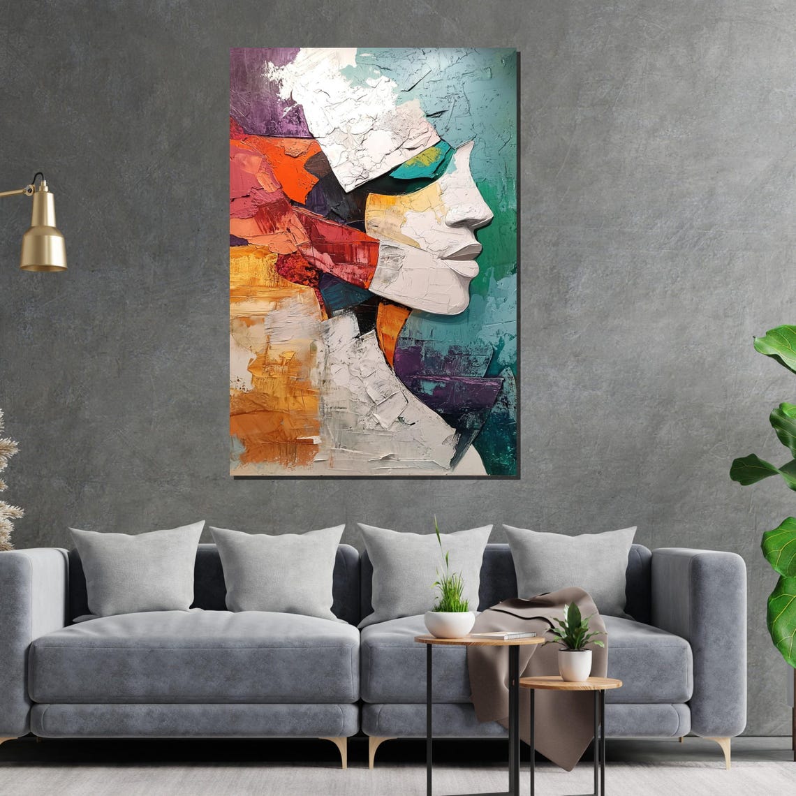 Abstract Colorful Face Portrait Textured Modern Expressionism Print - Image 5