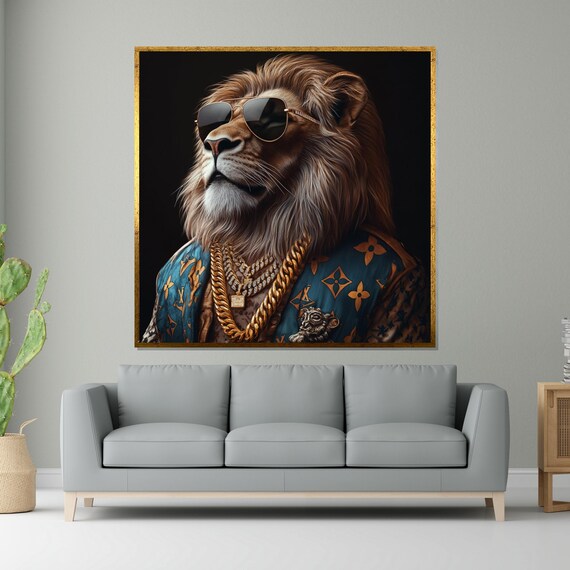 Lion In Sunglasses With Gold Chains Luxury Hipster Animal Art Poster