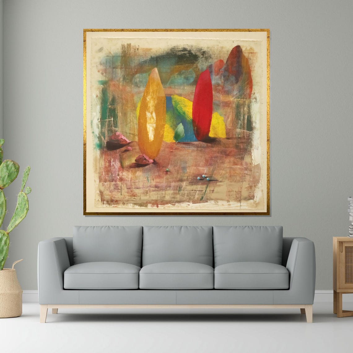 Abstract Leaf Shapes Botanical Colorful Textured Beige Print