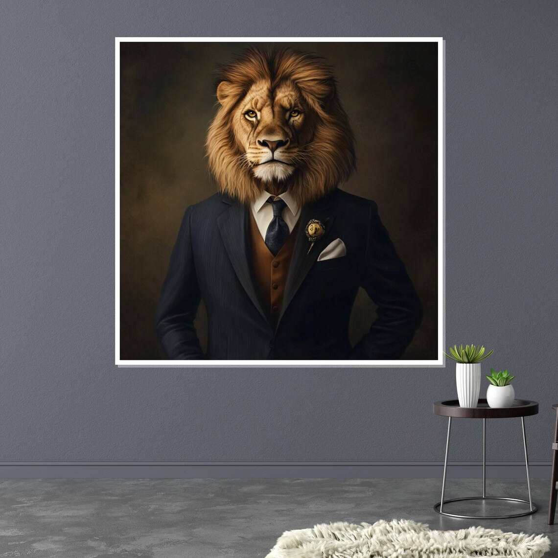 Lion Gentleman Formal Suit Regal Animal Oil Portrait Style Poster - Image 3