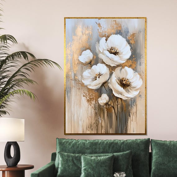 Abstract Floral Canvas White Flower Art Elegant Bloom Wall Print Modern Design Ready To Hang Decoration Nature