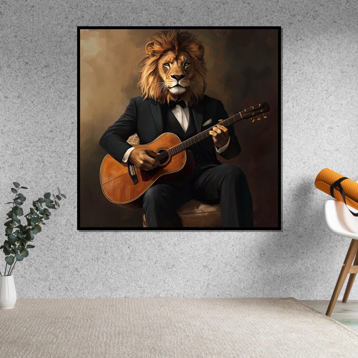 Lion in Tuxedo Playing Guitar Funny Whimsical Animal Portrait Poster - Image 5