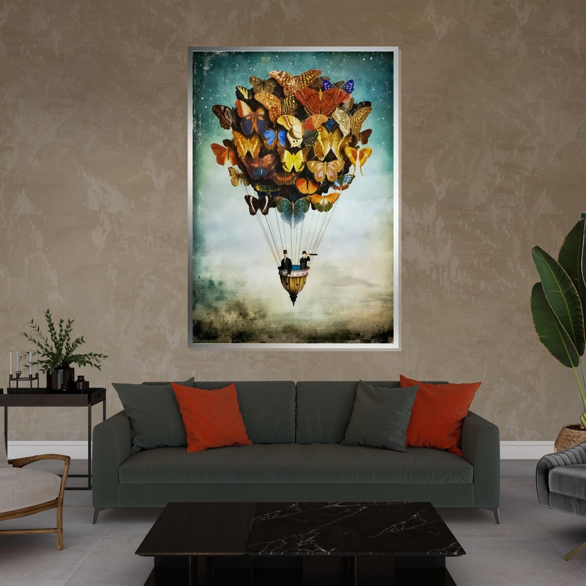 Dreamy Butterfly Hot Air Balloon Vintage Whimsical Fantasy Poster - Image 4