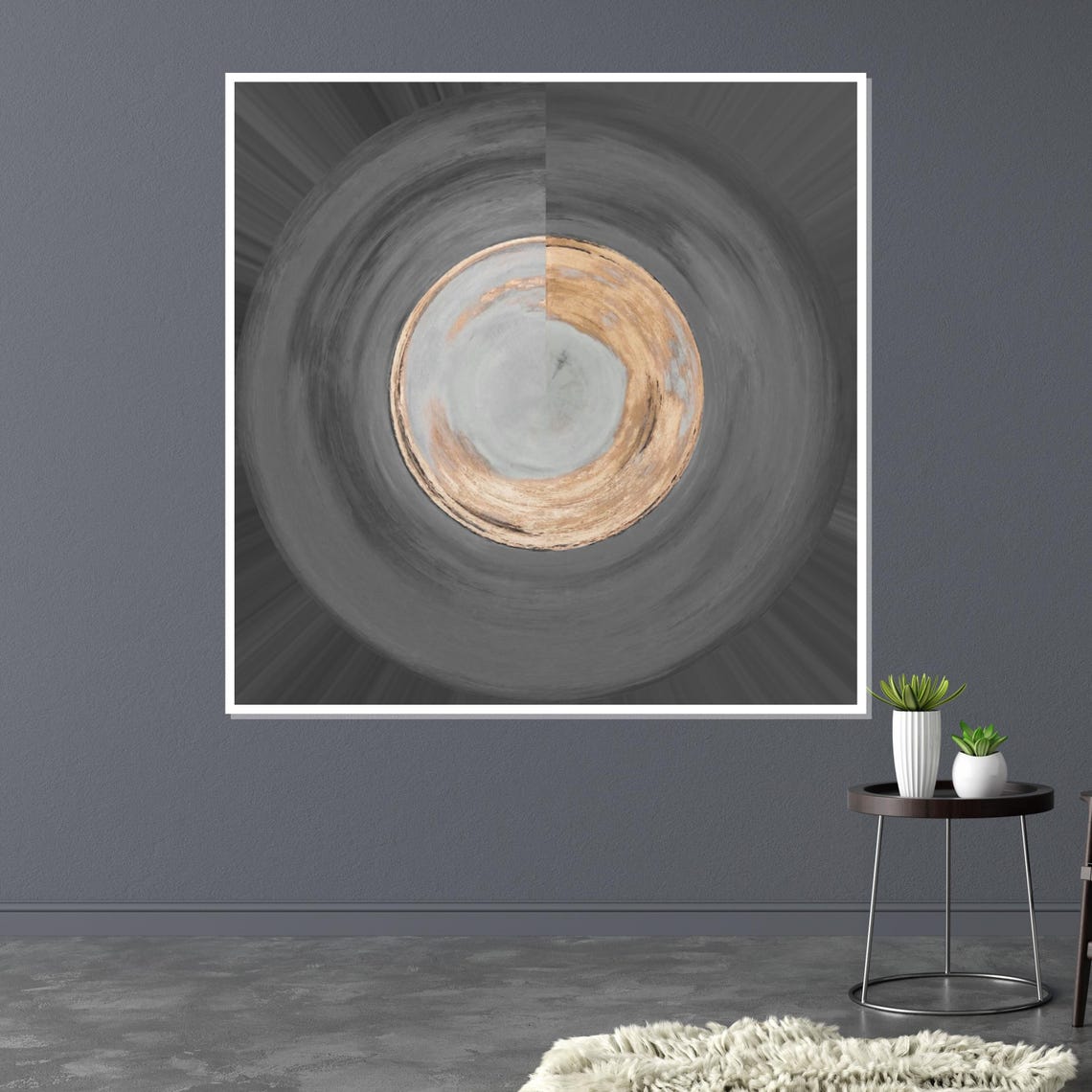 Abstract Gray Swirl Copper Center Circular Vortex Modern Print - Image 3
