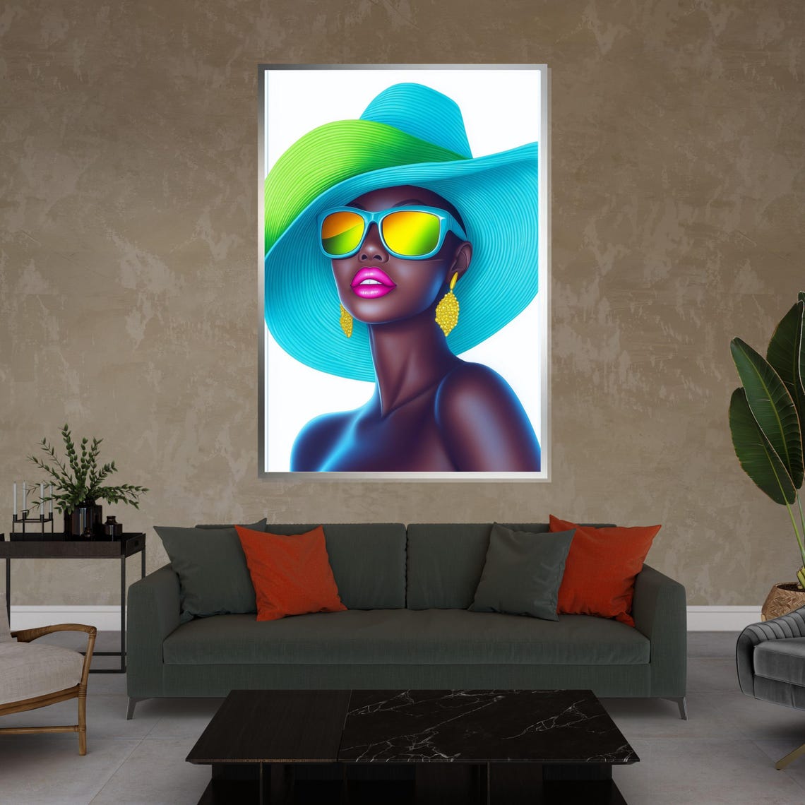Vibrant Turquoise Hat Lady With Sunglasses Bold Pop Fashion Poster - Image 3