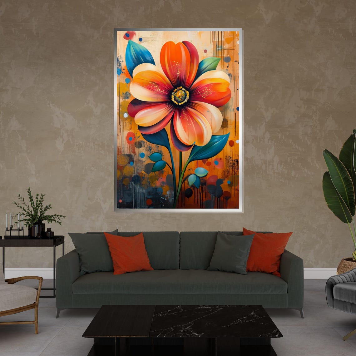 Bold Abstract Orange Flower Urban Graffiti Style Colorful Art Poster - Image 4