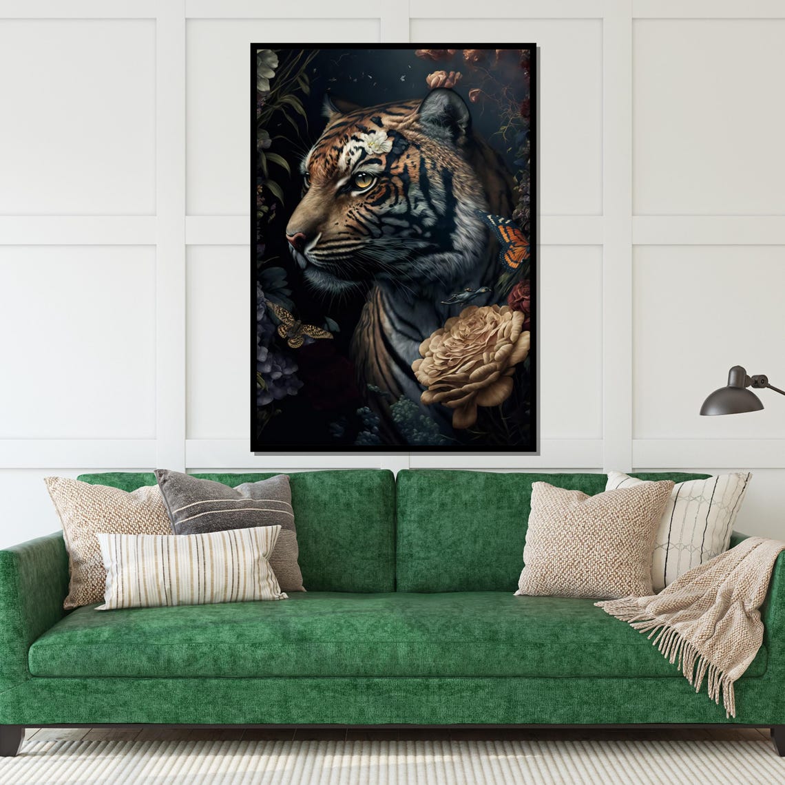 Tiger Profile Dark Botanical Butterflies Floral Jungle Art Poster - Image 5