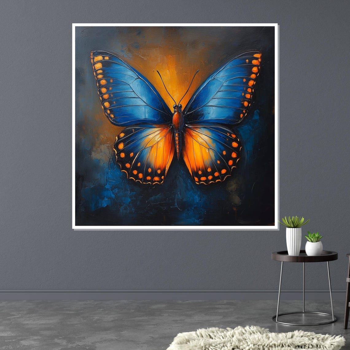 Stunning Blue Orange Butterfly Dark Dramatic Wings Insect Art Poster - Image 3