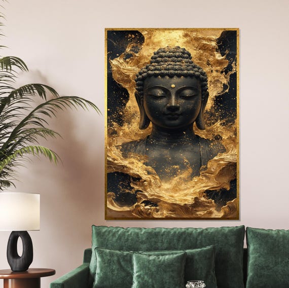 Golden Buddha Spiritual Wall Art Buddha Wall Print Zen Art Wall Art Design Ready To Hang Decoration