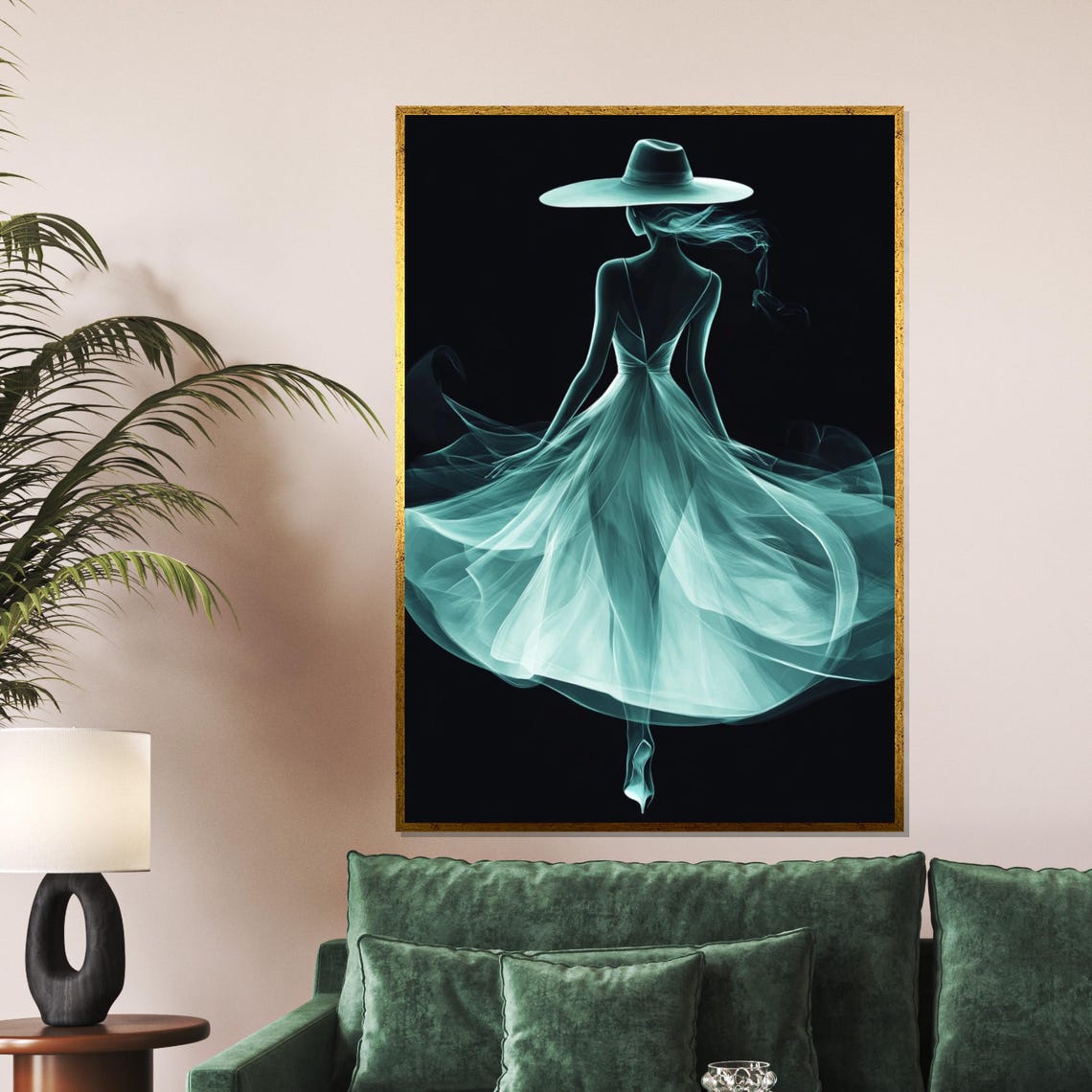 Mystical Teal Silhouette Woman Dancing In Flowing Dress Poster - Image 5