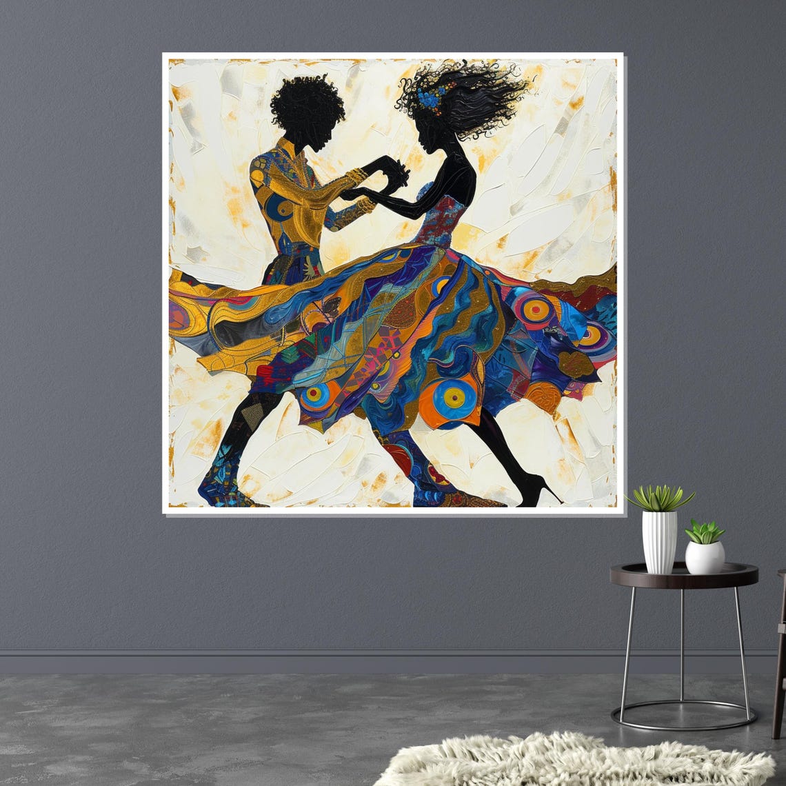 Colorful Dancing Silhouettes Joyful Couple Abstract Dance Art Poster - Image 3