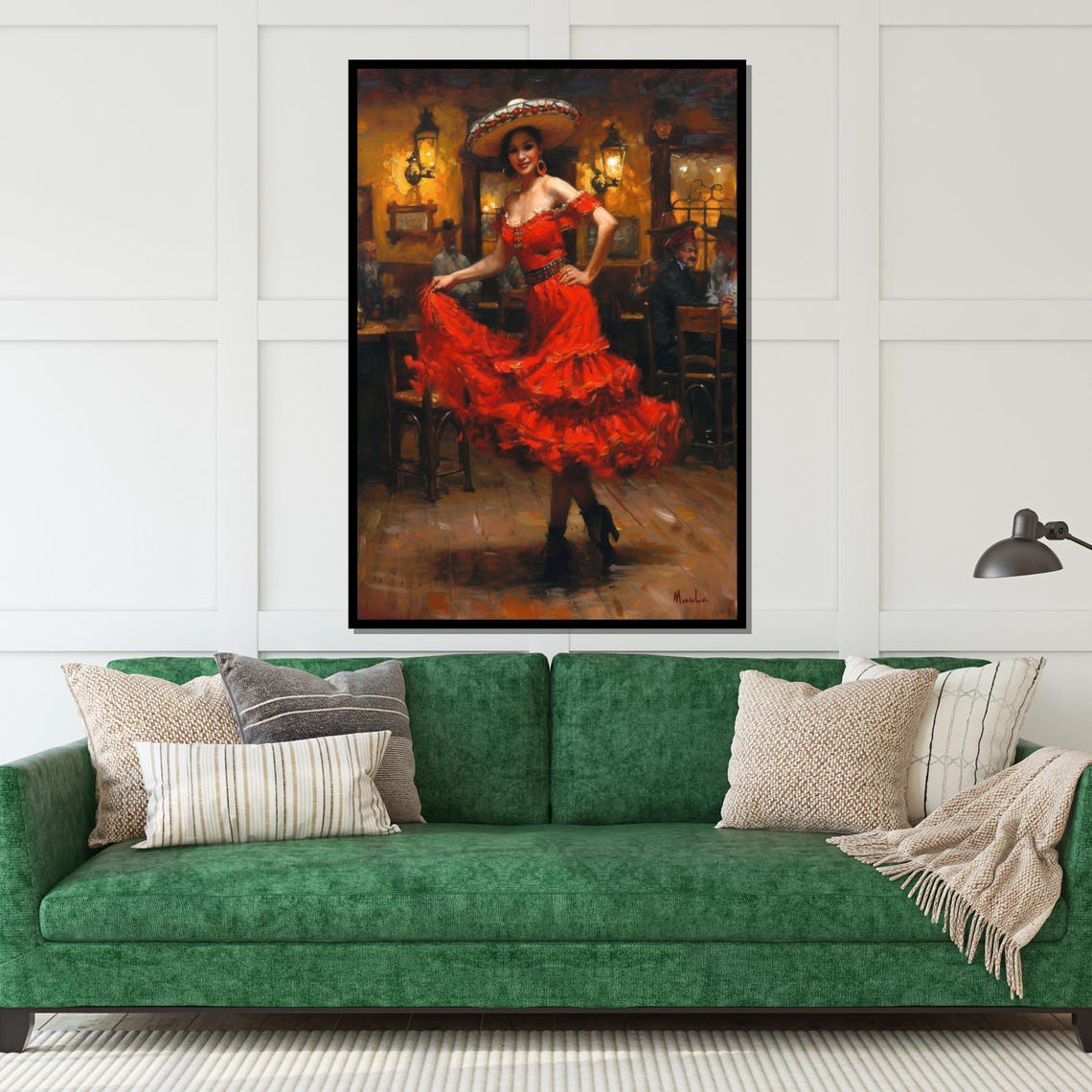 Flamenco Dancer Sombrero Red Ruffles Tavern Oil Painting Poster - Image 5