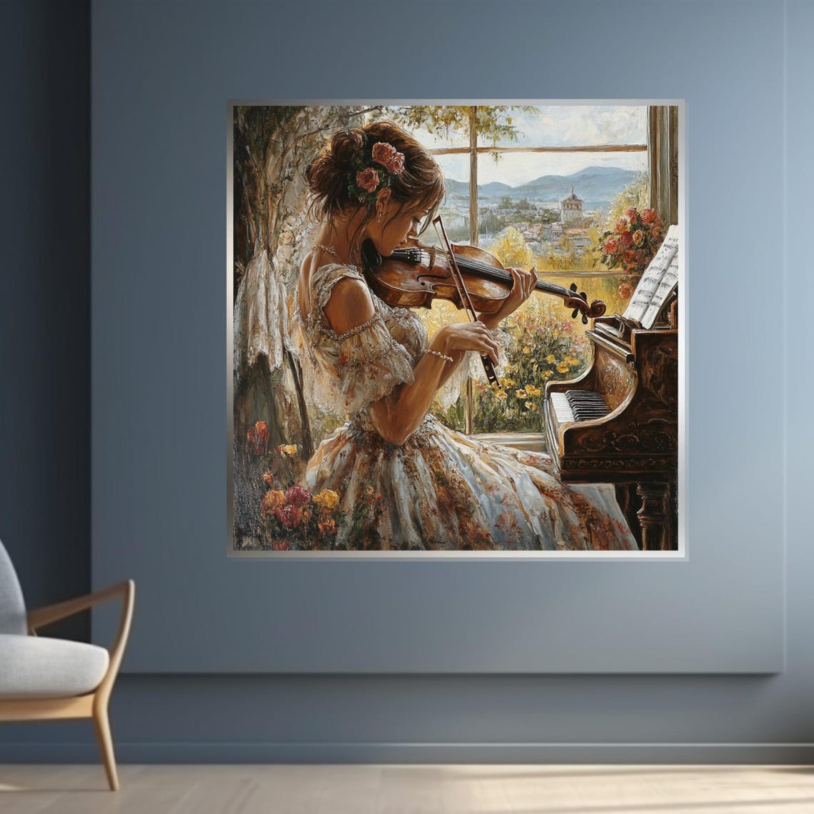 Romantic Woman Playing Violin By The Window Classical Music Poster - Image 4