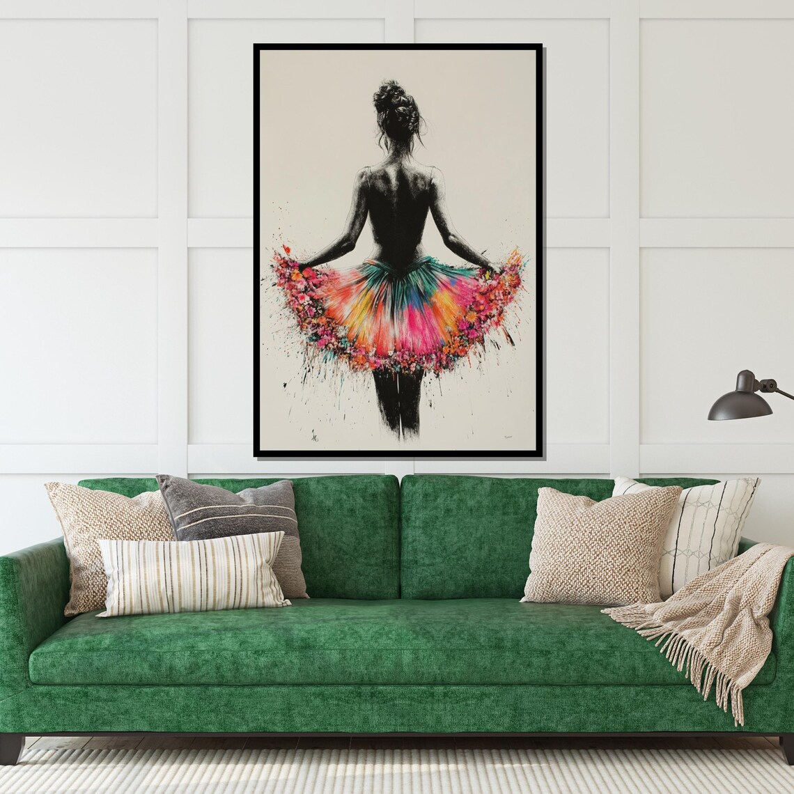 Ballerina from Behind with Colorful Watercolor Tutu Art Poster - Image 5