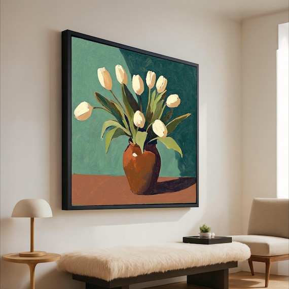 Tulip Vase Canvas Print Modern Still Life Wall Art Minimalist Decoration Botanical Decor Ready To Hang Artwork