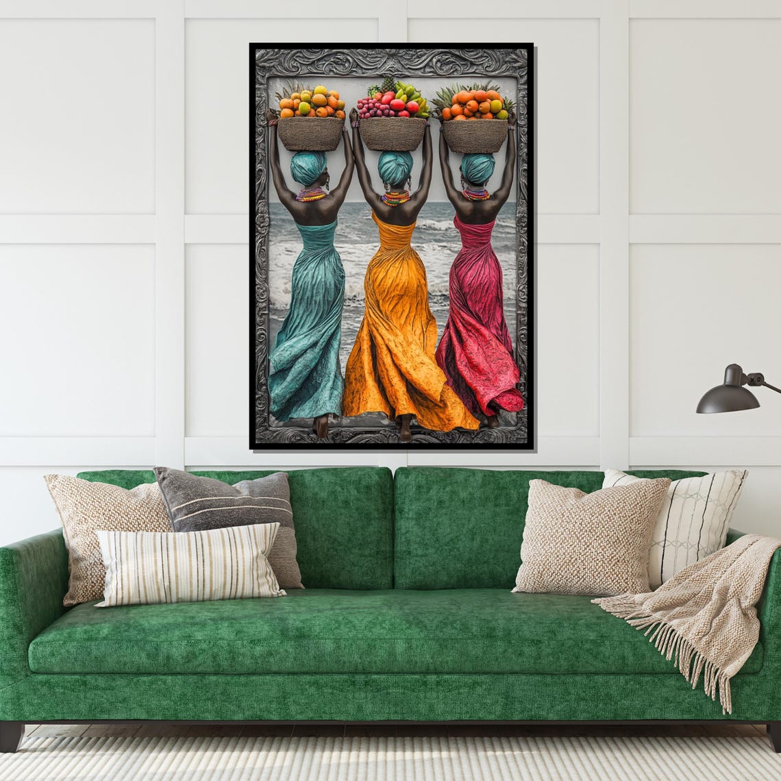 Three Women Fruit Baskets Colorful African Beach Scene Art Poster - Image 5