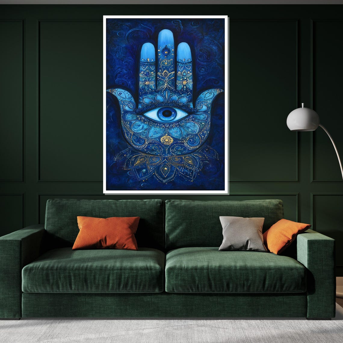 Blue Hamsa Hand Evil Eye Protection Sacred Spiritual Art Poster - Image 3
