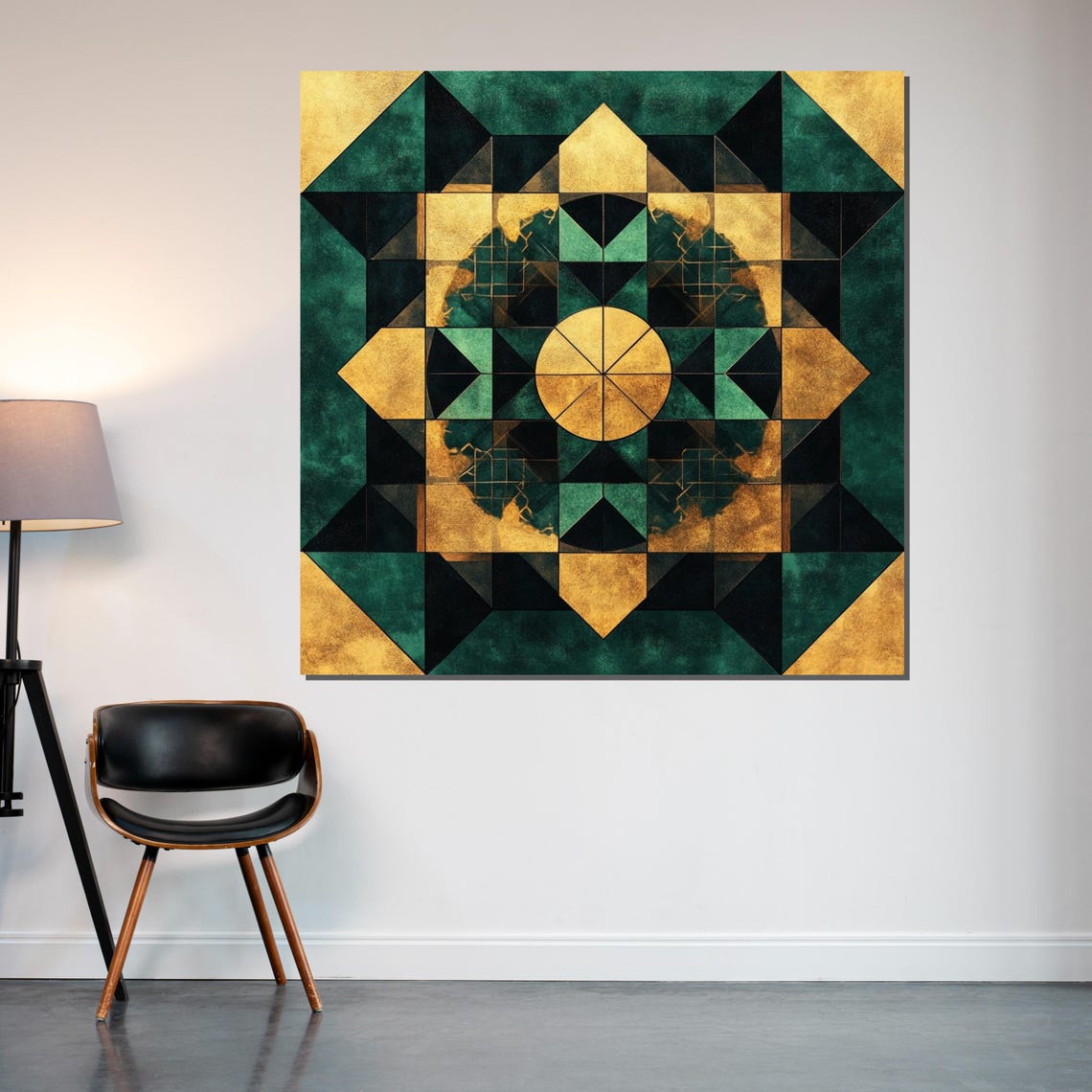 Emerald Green Gold Geometric Mandala Abstract Decorative Poster - Image 2