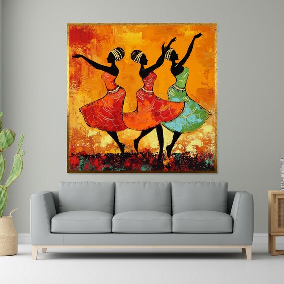 African Dance Silhouette Vibrant Dancers Ethnic Art Wall Art Design Ready To Hang Decoration Colorful Dance Poster