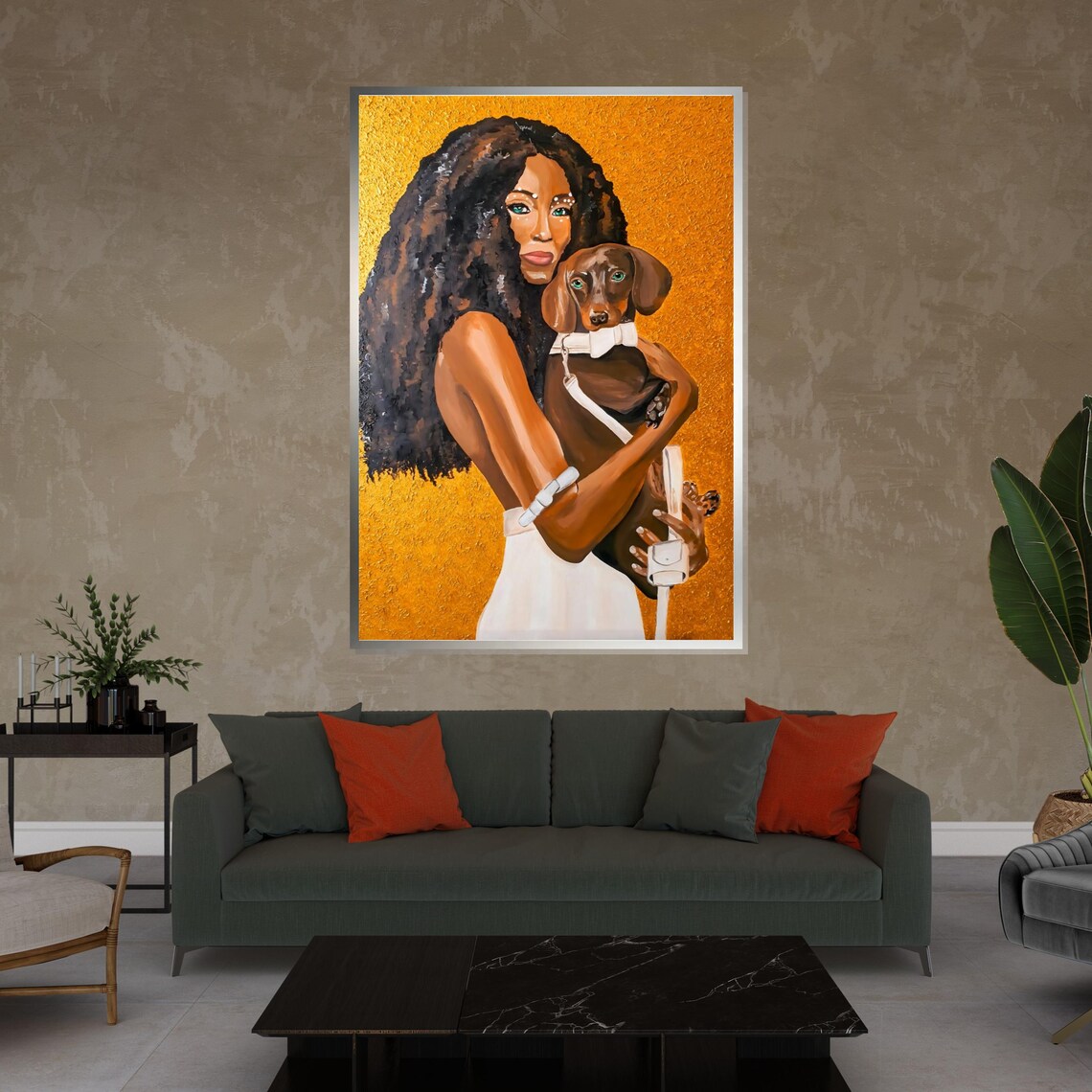 Woman Holding Dachshund Puppy Golden Portrait Dog Lover Poster - Image 4