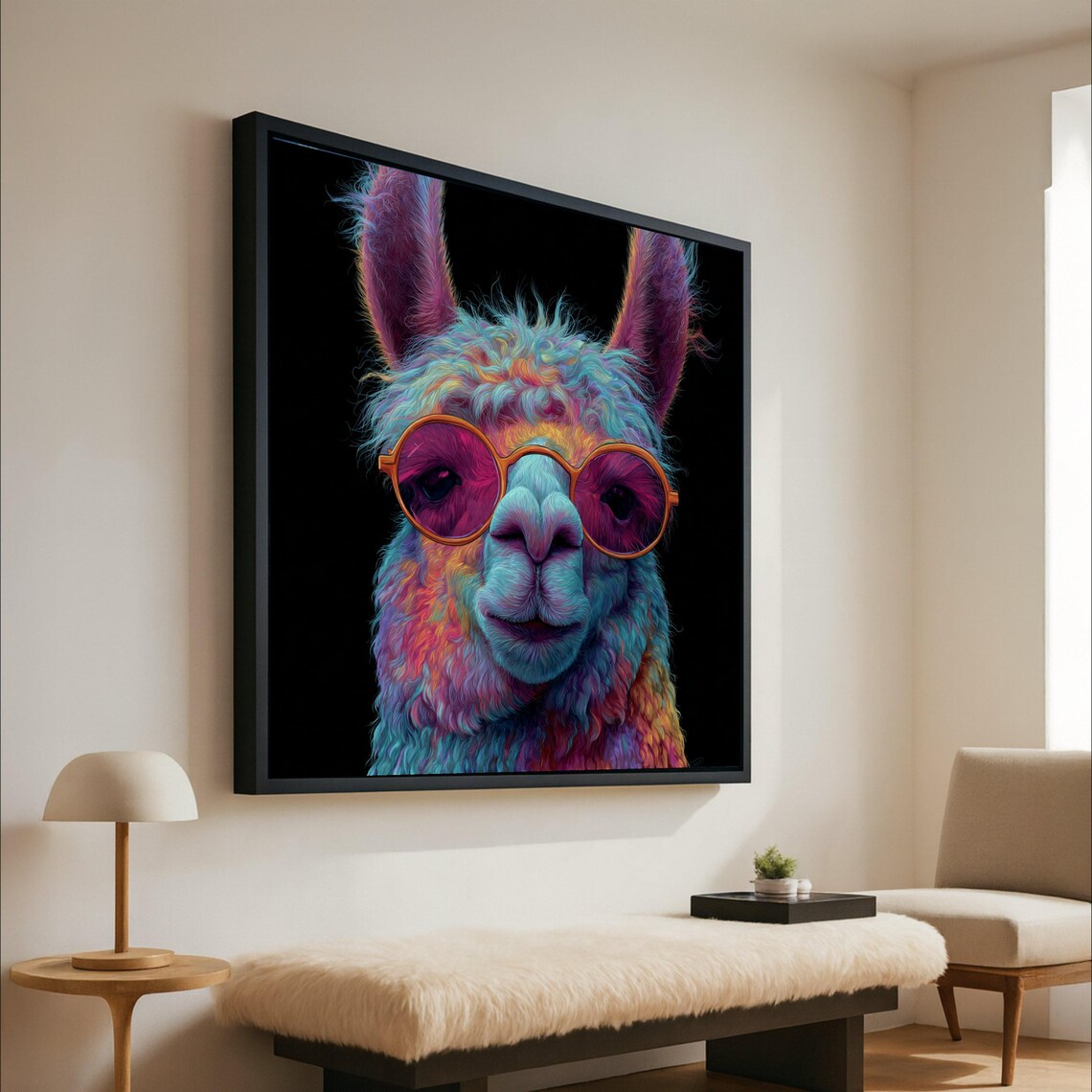 Colorful Rainbow Llama Wearing Sunglasses Funky Animal Poster